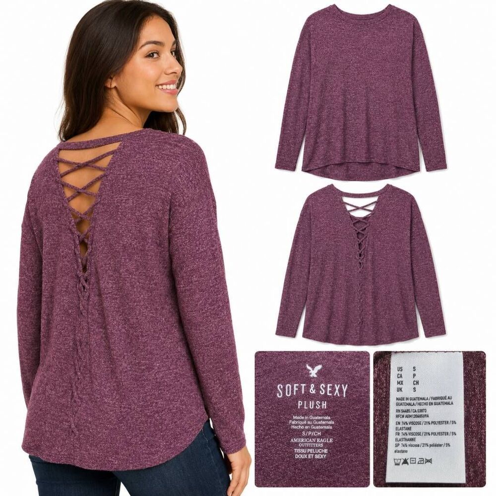 American Eagle Soft Sexy Small Burgundy Lace Up Top